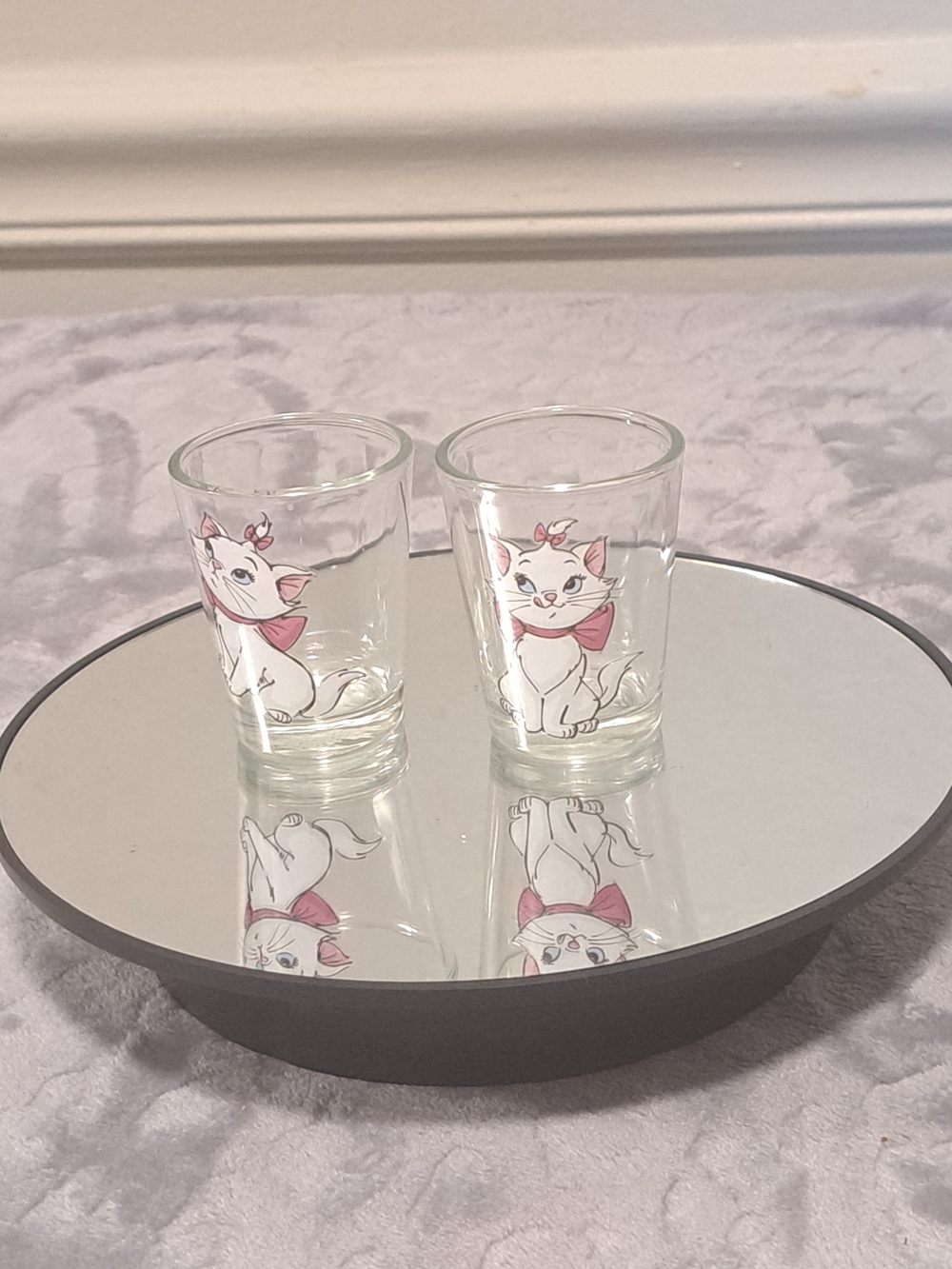 Set of 2 Disney's The Aristocats Clear Glass Shot Glasses Kitten Design